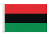 Pan-African Flag - African American Pride, Unity, Justice and Equality-High quality, professionally printed polyester flag in your choice of size and style, single or fully double-sided with blackout layer, grommets or pole pocket / sleeve. 2x1ft / 1x2ft, 3x2ft / 2x3ft, 5x3ft / 3x5ft. Fully customizable. Red black and green Marcus Garvey UNIA Afro-American Black Liberation protest banner.-3 ft x 2 ft-Standard-Grommets-
