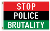 Stop Police Brutality Pan-African Protest Flag, Justice and Equality-High quality, professionally printed polyester flag in your choice of size and style, single or fully double-sided with blackout layer, grommets or pole pocket / sleeve. 2x1ft / 1x2ft, 3x2ft / 2x3ft, 5x3ft / 3x5ft. Fully customizable. Red black and green Marcus Garvey UNIA Afro-American Black Liberation protest banner.-5 ft x 3 ft-Standard-Grommets-