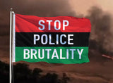 Stop Police Brutality Pan-African Protest Flag, Justice and Equality-High quality, professionally printed polyester flag in your choice of size and style, single or fully double-sided with blackout layer, grommets or pole pocket / sleeve. 2x1ft / 1x2ft, 3x2ft / 2x3ft, 5x3ft / 3x5ft. Fully customizable. Red black and green Marcus Garvey UNIA Afro-American Black Liberation protest banner.-