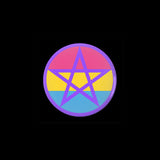 Pansexual Pagan Pride Buttons 1.25in 2.25in or 3in LGBTQ LGBTQIA Pin-High quality scratch and UV resistant mylar & metal pinback button. 1.25, 2.25 or 3 inches. Custom made Intersectional Pansexual Pagan Pride Pin Badge. LGBTQ LGBTQIA LGBTQX visibility representation rights equality. Wicca Wiccan Witch Pentagram Pentacle Pride Stripes-1.25 inch Round Button-