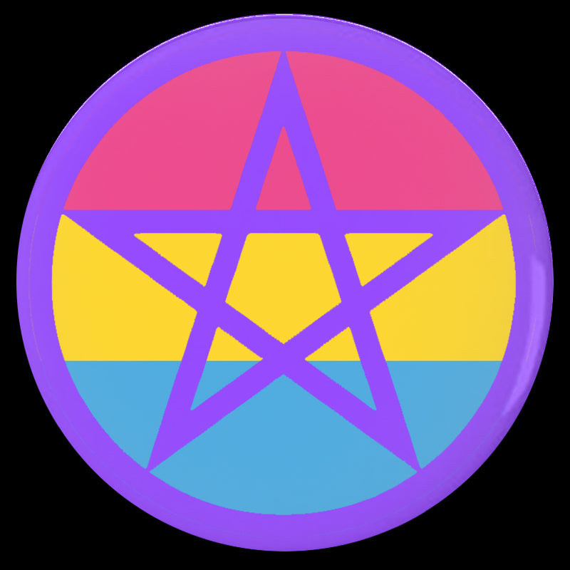 Pansexual Pagan Pride Buttons 1.25in 2.25in or 3in LGBTQ LGBTQIA Pin-High quality scratch and UV resistant mylar & metal pinback button. 1.25, 2.25 or 3 inches. Custom made Intersectional Pansexual Pagan Pride Pin Badge. LGBTQ LGBTQIA LGBTQX visibility representation rights equality. Wicca Wiccan Witch Pentagram Pentacle Pride Stripes-3 inch Round Button-