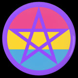 Pansexual Pagan Pride Buttons 1.25in 2.25in or 3in LGBTQ LGBTQIA Pin-High quality scratch and UV resistant mylar & metal pinback button. 1.25, 2.25 or 3 inches. Custom made Intersectional Pansexual Pagan Pride Pin Badge. LGBTQ LGBTQIA LGBTQX visibility representation rights equality. Wicca Wiccan Witch Pentagram Pentacle Pride Stripes-3 inch Round Button-