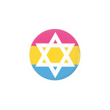 Jewish Pansexual Pride Buttons LGBTQX LGBTQIA LGBTQ Intersectional Pan-High quality scratch and UV resistant mylar & metal pinback button. 1.25, 2.25 or 3 inch. Custom Intersectional Jewish Pansexual Pan Jew LGBTQ LGBTQIA LGBTQX Pride Flag Stripes Queer Pride Pin - Visibility Representation Equality - Hearts Not Parts Love is Love - Magen David Star of David Badge Faith Culture Sexuality-1.25 inch Round Button-
