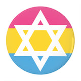 Jewish Pansexual Pride Buttons LGBTQX LGBTQIA LGBTQ Intersectional Pan-High quality scratch and UV resistant mylar & metal pinback button. 1.25, 2.25 or 3 inch. Custom Intersectional Jewish Pansexual Pan Jew LGBTQ LGBTQIA LGBTQX Pride Flag Stripes Queer Pride Pin - Visibility Representation Equality - Hearts Not Parts Love is Love - Magen David Star of David Badge Faith Culture Sexuality-2.25 inch Round Button-