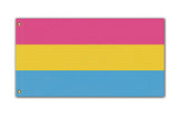 Pansexual Pride Flag LGBTQ LGBTQIA LGBTQX Rights Equality Love Is Love-High quality, professionally printed polyester flag in your choice of size, single or fully double-sided with blackout layer, grommets or pole pocket / sleeve. 2x1ft / 1x2ft, 3x2ft / 2x3ft, 5x3ft / 3x5ft - Fully customizable. Trans Transgender LGBT GLBT LGBTQ LGBTQIA LGBTQX plus Pansexual Pan Pride, Rights, Equality-2 ft x 1 ft-Standard-Grommets-725185481429