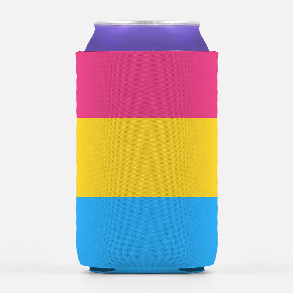 Pansexual Pride Insulator Sleeve, LGBTQ LGBTQIA LGBTQX Pan Can Cooler-High quality, reusable neoprene beverage insulator sleeve. Fits standard 12oz and 16oz cans or bottles and keeps beverages cold. Easy to clean and foldable for easy storage. Great gift or drink marker for parties. LGBTQ LGBTQIA LGBTQX Pansexual Pride striped equality accessory. Love Is Love Hearts Not Parts-