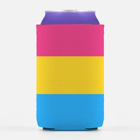 Pansexual Pride Insulator Sleeve, LGBTQ LGBTQIA LGBTQX Pan Can Cooler-High quality, reusable neoprene beverage insulator sleeve. Fits standard 12oz and 16oz cans or bottles and keeps beverages cold. Easy to clean and foldable for easy storage. Great gift or drink marker for parties. LGBTQ LGBTQIA LGBTQX Pansexual Pride striped equality accessory. Love Is Love Hearts Not Parts-