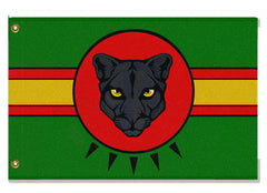 -High quality, professionally printed polyester flag. Single or fully double-sided with blackout layer, grommets or pole pocket / sleeve. 2x1ft / 1x2ft, 3x2ft / 2x3ft, 5x3ft / 3x5ft, custom. Fully customizable. African Panther Flag, Green Yellow Red Black-3 ft x 2 ft-Standard-Grommets-