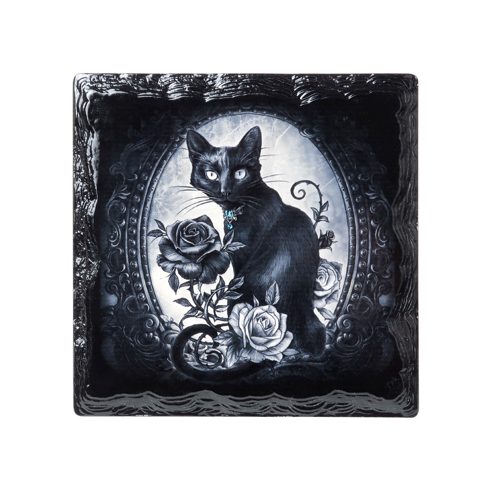 Paracelsus Cat & Black Roses Coaster, Alchemy Gothic, Home Decor 4.5in--