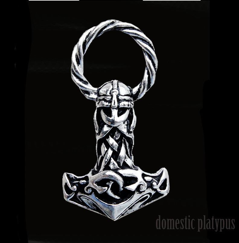 -Figural "Mjollnir" Thor's Hammer Pendant by Alchemy of England-Silver-