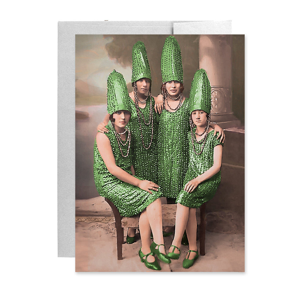 Pickle Sisters Blank Greeting Cards, 5x7 with Envelope-Folded greeting cards with blank interior. High quality, professional printing on fine cardstock. Matching envelopes included. 

Funny sister bff girl squad goals sorority share embarrassing solidarity aging fashion wtf antique vintage photo family best friends weird together birthday occasion women pickles no regrets -5x7 inch-1 Card-