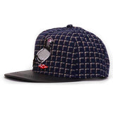 Plaid Check Embroidered Pigeon Snapback Cap Classy Hiphop Fashion Hat-Navy-