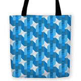 -High quality, colorful reusable polyester fabric carryall tote bag with playful abstract geometric design. Durable and machine washable. This item is made-to-order and typically ships in 3-5 Business Days.-13 inches-Blue-796752936710
