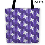 -High quality, colorful reusable polyester fabric carryall tote bag with playful abstract geometric design. Durable and machine washable. This item is made-to-order and typically ships in 3-5 Business Days.-