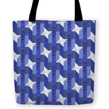 -High quality, colorful reusable polyester fabric carryall tote bag with playful abstract geometric design. Durable and machine washable. This item is made-to-order and typically ships in 3-5 Business Days.-13 inches-Night Blue-796752936710