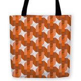 -High quality, colorful reusable polyester fabric carryall tote bag with playful abstract geometric design. Durable and machine washable. This item is made-to-order and typically ships in 3-5 Business Days.-13 inches-Orange-796752936710