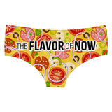 -Super soft, stretchy women's mid-rise briefs with high quality fast food parody print. 92% Polyester, 8% Spandex. 4 sizes - Small, Med, Large, XL. Free shipping. Funny sexy retro y2k 90s hamburger cheeseburger chicken nuggets advertising parody oral sex joke lingerie gift underwear dirty naughty kinky girl-