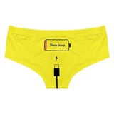 Please Charge Women's Low Rise Briefs-Comfortable, women's low-rise briefs with playful printed empty battery, 'Please Charge' and charging cable curving down below. Lightweight and breathable, 92% polyamide / 8% spandex. See size chart.Free shipping.

Funny weird womens ladies girls underwear lingerie panties half-pack peach hip butt half pack kinky sexy-Yellow-S-
