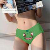 -Comfortable, women's midrise-rise briefs with kawaii printed anime face design. Lightweight and breathable, 95% polyester / 5% spandex. Free shipping.

Funny cute kawaii bulbasaur pokemon face womens juniors geeky girls underwear anime lingerie cartoon dinosaur pocket monster panties gift-