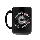 -Premium quality mug in your choice of 11oz or 15oz. High quality, durable ceramic. Dishwasher and microwave safe. Hand washing recommended to help prevent fading. This item is made-to-order & typically ships in 2-3 business days.

sensible gun control vs thoughts and prayers bullet hole protest political GOP NRA USA-15oz-Black-