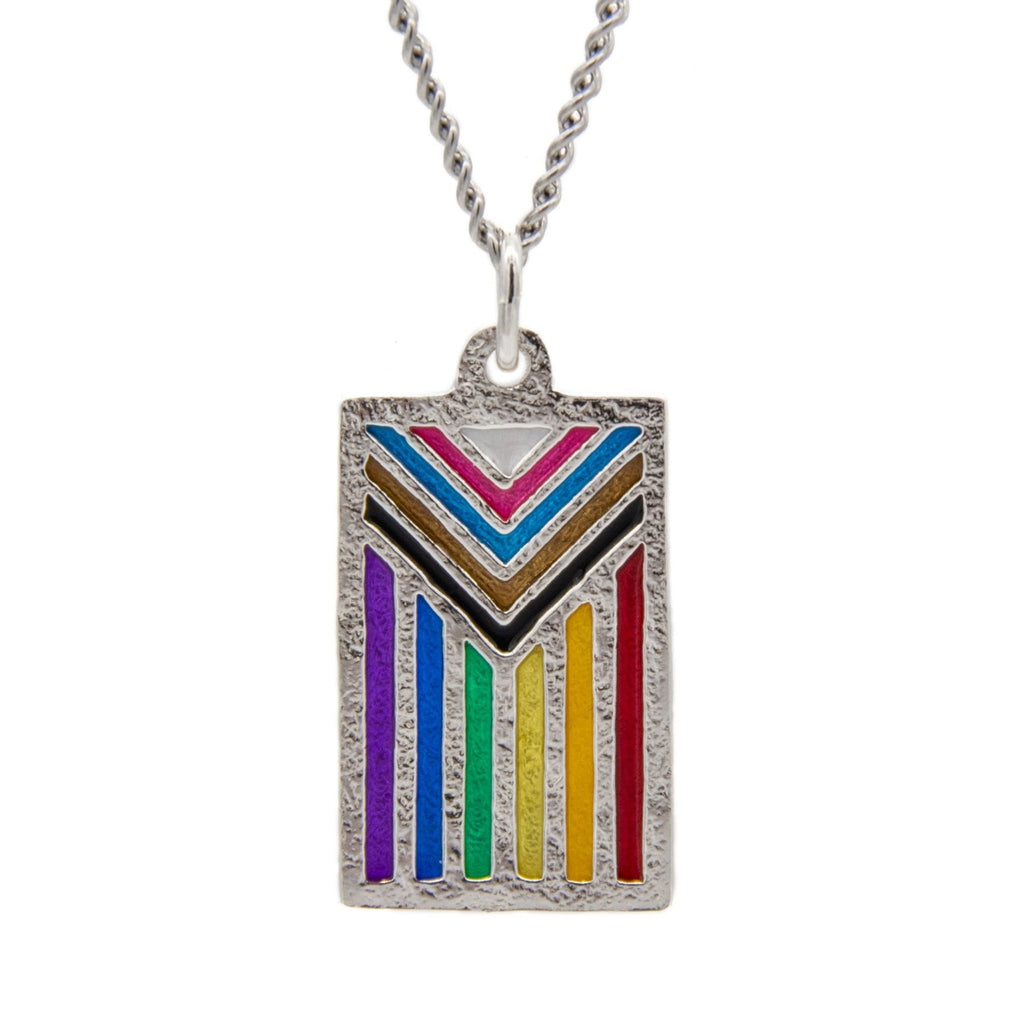 -Jeweler crafted sterling silver LGBTQ Pride Flag pendant with hand-enameled rainbow stripes, on your choice of chain or leather cord. Brand New in jewelers box. Made in and shipped from the USA. Gay Pride, GLBT, LGBT, LGBTQ, LGBTQ+, LGBTQIA, LGBTQX, LGBTQIA Plus, LGBTQ Love is Love Equality Jewelry Gift-Sterling Silver-24" Stainless Steel Curb Chain-