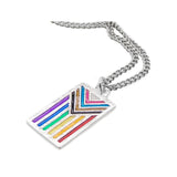 -Jeweler crafted sterling silver LGBTQ Pride Flag pendant with hand-enameled rainbow stripes, on your choice of chain or leather cord. Brand New in jewelers box. Made in and shipped from the USA. Gay Pride, GLBT, LGBT, LGBTQ, LGBTQ+, LGBTQIA, LGBTQX, LGBTQIA Plus, LGBTQ Love is Love Equality Jewelry Gift-