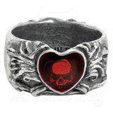 -Double-sided ring of love, pain and sorrow, featuring an enameled heart obscuring a deep-set skull.

Approximate Dimensions based on US size 10/T: Width 0.91" x Height 0.98" x Depth 0.43"

This ring was hand crafted in England of lead-free, fine English Pewter.
Genuine Alchemy Gothic Product - Brand New with Alchemy Lifetime Guarantee-Size L - 51.2mm - 5.5 US-Silver-