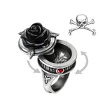-Beneath a black rose, (a revered symbol of secrecy for hundreds of years), a secret compartment accessed via a sprung top with magnetic swivel. Handcrafted in England of lead-free, fine English Pewter & resin. Genuine Alchemy Gothic jewelry, Brand New with Lifetime Guarantee. Imported from the UK. Shipped from the USA-