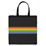 Retro Rainbow Stripe Carryall Tote Bag-High quality, reusable polyester carryall tote bag in your choice of white or black with retro vintage style rainbow stripe design that wraps around both sides. Durable and machine washable. This item is made-to-order and typically ships in 3-5 Business Days.-Black-13 inches-796752936413