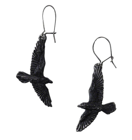 -Alchemy of England Black Raven Dangle Earrings - Hand crafted in Sheffield England of lead-free, fine English pewter with stainless steel fitting..-Black-