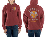 RWBY Beacon Academy Hoodie, Officially Licensed, USA Seller-Crimson hoodie featuring the Beacon Academy’s double ax symbol on the front with a more detailed version on the back. Supremely soft and durable cotton/poly sweatshirt with drawstring hood and kangaroo pocket. Genuine, officially Licensed RWBY apparel. Rooster Teeth anime fan apparel gift. Mens / Womens / Unisex.-Garnet-S-
