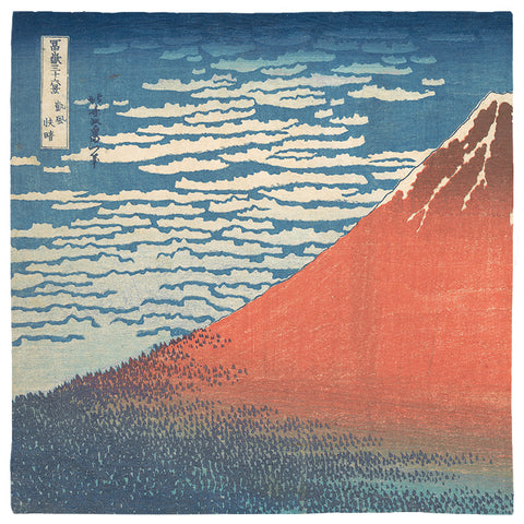 -Polyester jersey knit 24x24" bandana.This item is made to order and ships in 2-3 business days from the USA. 

High quality print of a modified Katsushika Hokusai Storm Below Mount Fuji (Sanka no haku u) classic Japanese woodblock print. Mt Mountain Japan art traditional -24x24 inch-