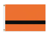 Refugee Flag - Displaced Peoples Visibility, Rights, Representation-High quality, professionally printed polyester banner pole flag. Single or double sided with grommets or pole pocket. 3x2/2x3ft, 3x5/5x3ft, 5x8/8x5ft 2x1/1x2ft or bespoke. Displaced People Refugee Political Fugitive Asylum Seeker Exile Stateless Nationless emigrate safety orange black DP olympic team olympics Yara Said-3 ft x 2 ft-Standard-Grommets-