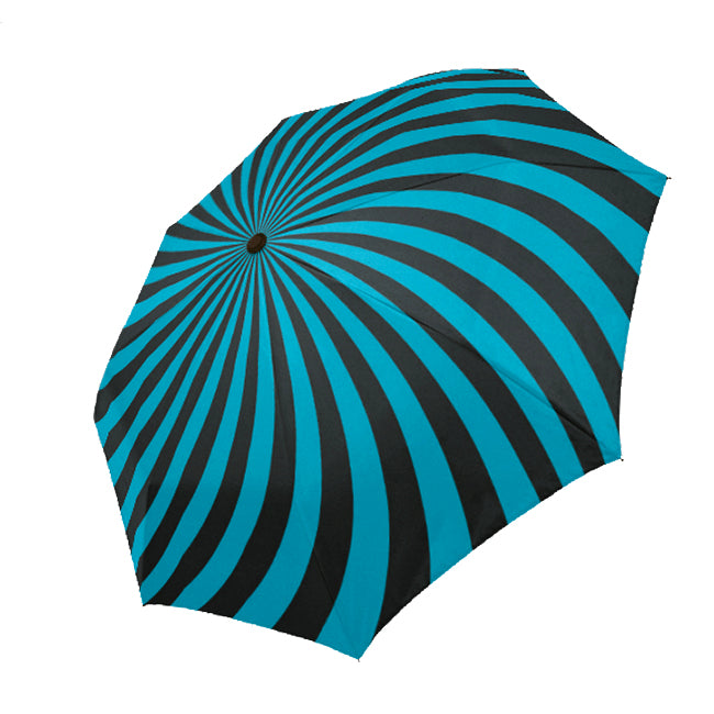 Radial Vortex Automatic Umbrella, Compact Standard or Anti-UV-High quality compact automatic umbrella with automatic open and close system. Sturdy and well constructed. Standard or heavy duty anti-UV versions available. Waterproof polyester pongee with colorfast and fade resistant design. Unique retro punk gothic radiating spiral vortex design. Costume, cosplay or everyday use.-Teal-Standard-