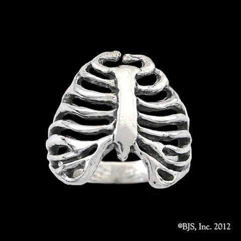 Rib Cage Ring, Sterling Silver - Fine Jewelry - Made in the USA-The rib cage wraps around your finger forming the band of the ring. Each rib cage ring is skillfully handcrafted just for you in sterling silver. Made in the USA. - Unique unusual weird goth gothic creepy skeleton skeletal bones halloween horror jewelry -