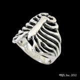 Rib Cage Ring, Sterling Silver - Fine Jewelry - Made in the USA-The rib cage wraps around your finger forming the band of the ring. Each rib cage ring is skillfully handcrafted just for you in sterling silver. Made in the USA. - Unique unusual weird goth gothic creepy skeleton skeletal bones halloween horror jewelry -5 US-Sterling Silver-