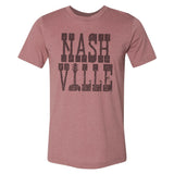 -Vintage faded tees with a modern twist! Ultra-soft, premium triblend or 50/50 poly cotton blend unisex shirts. Eco-friendly, water-based inks for a graphic print that is soft to the touch. Shipped from the USA. Nashville retro graphic big text nash ville womens juniors mens TN Tennessee summer fashion-Unisex L-Mauve-