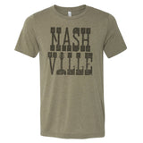 -Vintage faded tees with a modern twist! Ultra-soft, premium triblend or 50/50 poly cotton blend unisex shirts. Eco-friendly, water-based inks for a graphic print that is soft to the touch. Shipped from the USA. Nashville retro graphic big text nash ville womens juniors mens TN Tennessee summer fashion-Unisex L-Olive-
