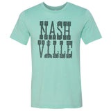 -Vintage faded tees with a modern twist! Ultra-soft, premium triblend or 50/50 poly cotton blend unisex shirts. Eco-friendly, water-based inks for a graphic print that is soft to the touch. Shipped from the USA. Nashville retro graphic big text nash ville womens juniors mens TN Tennessee summer fashion-Unisex L-Seafoam-