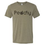 Peachy Retro Graphic Tee, Unisex -Vintage faded tees with a modern twist! Ultra-soft, premium triblend or 50/50 poly cotton blend unisex shirts. Eco-friendly, water-based inks. Graphic print is soft to the touch. Shipped from the USA. Peach womens mens unisex Georgia GA Atlanta ATL south southern belle georgian southerner peachy summer.-Unisex L-Olive-