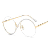 -Unique round fashion eyeglasses with swooping dual color metal frames and clear lenses. Anti-Glare UV400 circular acrylic lenses. 55-20-134-55, Free shipping from abroad.
unusual semi-rimless big frame eye glasses fashion accessory weird strange asymmetrical sideways s shape mens womens unisex interesting style-White-
