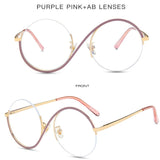 -Unique round fashion eyeglasses with swooping dual color metal frames and clear lenses. Anti-Glare UV400 circular acrylic lenses. 55-20-134-55, Free shipping from abroad.
unusual semi-rimless big frame eye glasses fashion accessory weird strange asymmetrical sideways s shape mens womens unisex interesting style-