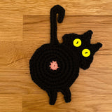 Cat Butt Coasters - Funny Feline Crocheted Drink Coasters -It may seem very un-catlike to protect furniture and help keep objects on surfaces but that's just what these kitties do... while still being a bit rude about it! Handmade durable high quality crochet knitted cotton kitty coasters. Sold individually or as a set of 8. Free shipping. Unique novelty gift home decor woven-