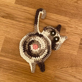 Cat Butt Coasters - Funny Feline Crocheted Drink Coasters -It may seem very un-catlike to protect furniture and help keep objects on surfaces but that's just what these kitties do... while still being a bit rude about it! Handmade durable high quality crochet knitted cotton kitty coasters. Sold individually or as a set of 8. Free shipping. Unique novelty gift home decor woven-