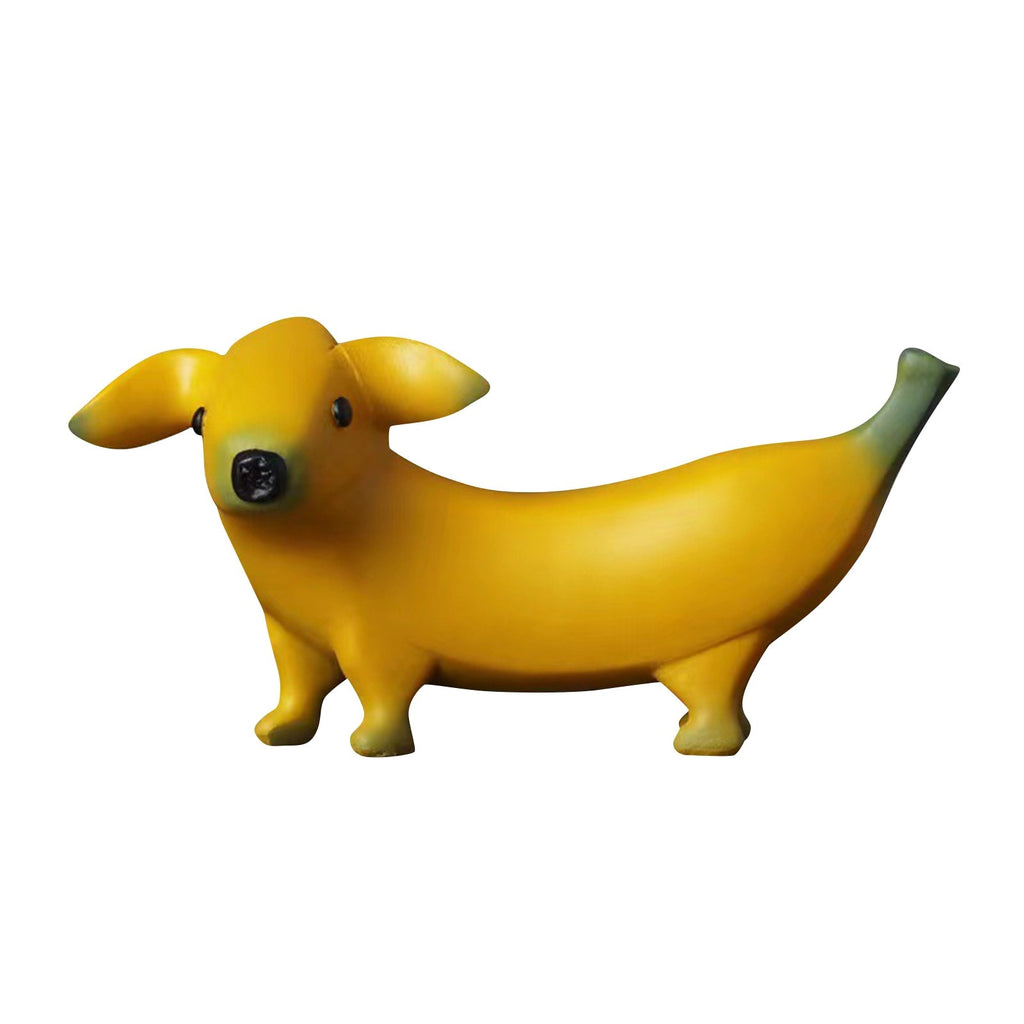 -Unique banana dog sculptures. High quality resin. Three different size/styles available. 9cm, 12cm and 20cm. Free shipping from abroad.

Unusual fruit puppy figure office desk decoration home decor weird creative gift dachshund wiener dog funny food pup figurine-