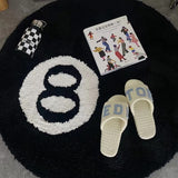 Eight-Ball Area Rug-High quality round, black and white 8-Ball area rug in your choice of size. 100% polyester with non-slip bottom. Washable. Free shipping from abroad.

iconic retro kitsch number eight billiards pool ball carpet floor mat home decor circular rockabilly pop culture icon symbol man cave unique fun bar lounge game room -