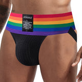 -High quality pride themed nylon & spandex jockstrap by Jockmail. Free shipping from abroad with average delivery to the US in 2-3 weeks.

Sexy fitted gay pride flag lgbtq lgbtqia lgbtqx glbt underwear mens jock strap -Black-M (27-30")-