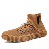 -Comfortable, lightweight mens / unisex high-top sneakers with a sock-like ankle, breathable fabric upper and non-slip rubber sole. Available in green, brown and black. Designed in Euro sizes, US sizing approximate. Free shipping from abroad.

sock boots sneakers off-kilter unique unusual high top outdoor fashion shoes-Yellow-39-