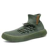 -Comfortable, lightweight mens / unisex high-top sneakers with a sock-like ankle, breathable fabric upper and non-slip rubber sole. Available in green, brown and black. Designed in Euro sizes, US sizing approximate. Free shipping from abroad.

sock boots sneakers off-kilter unique unusual high top outdoor fashion shoes-Green-39-