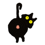 Cat Butt Coasters - Funny Feline Crocheted Drink Coasters -It may seem very un-catlike to protect furniture and help keep objects on surfaces but that's just what these kitties do... while still being a bit rude about it! Handmade durable high quality crochet knitted cotton kitty coasters. Sold individually or as a set of 8. Free shipping. Unique novelty gift home decor woven-Black-